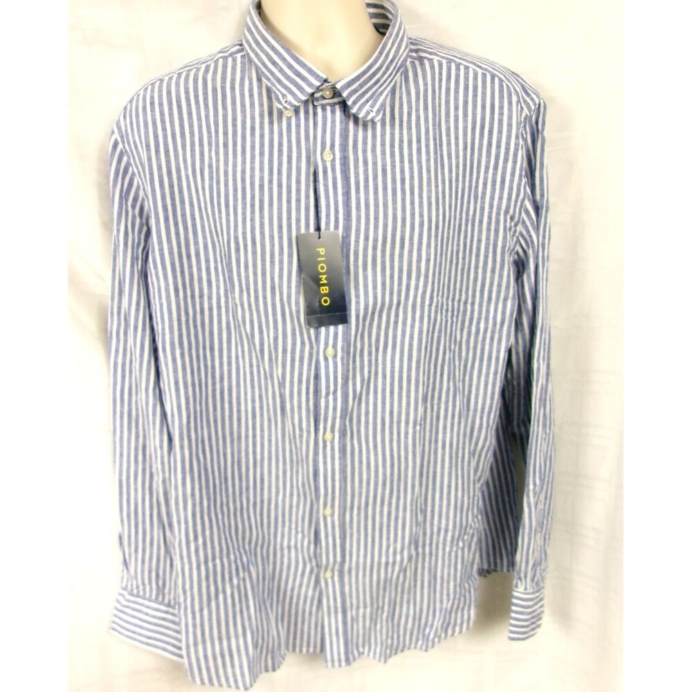 Piombo Striped Linen Cotton Shirt Long Sleeve Button Down Italian Men's XXL New